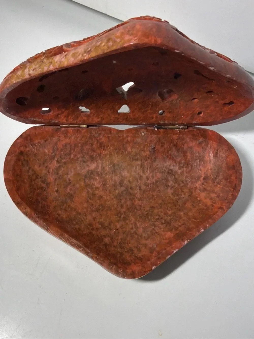 Hand Carved Soapstone Heart Trinket Box Roses India Jewelry Keepsake box